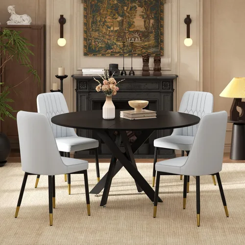 Miniatura 34 de RGZ Juego de mesa de comedor redonda negra de mediados de siglo para 2, mesa de cocina pequeña de madera circular de 36 pulgadas y 2 sillas