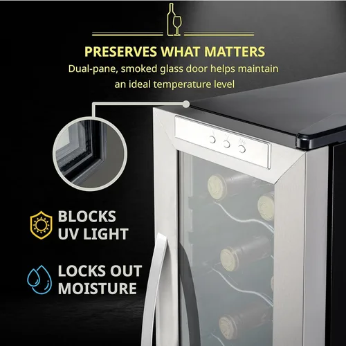 Miniatura 5 de SCHMÉCKÉ Refrigerador de vino con compresor de 12 botellas con cerradura, gran bodega independiente para vino tinto, blanco, champán o espumoso