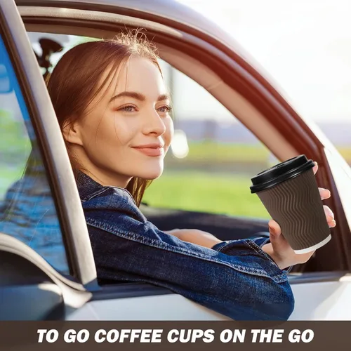 Miniatura 7 de Tazas de café desechables de 12 onzas con tapas, tazas de papel de café con tapas para llevar, tazas calientes aisladas para bebidas calientes