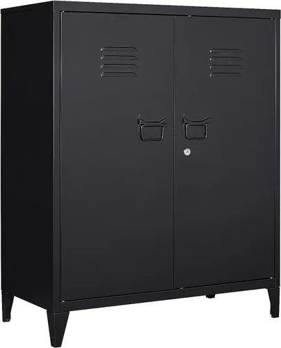 MIIIKO Armario de metal con 2 puertas, aparador de almacenamiento de metal para cocina, despensa, oficina en casa y garaje