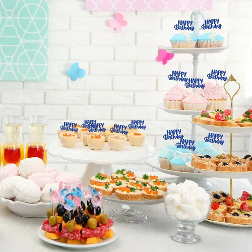 Miniatura 5 de Gyufise 24 piezas Adornos para pastel de cumpleaños con púas brillantes para magdalenas, para celebrar la decoración de pastel de fiesta temática