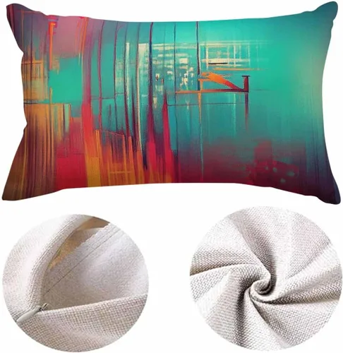 Miniatura 6 de EKOBLA Fundas de almohada decorativas de lino con textura retro abstracta, azul, cian, rojo, amarillo, para cama, sofá, rectangular, rectangular, 12