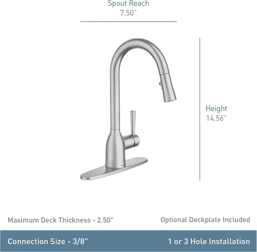 Miniatura 6 de Moen Adler Spot Resist - Grifo de fregadero de cocina de una manija de arco alto de acero inoxidable con rociador desplegable Power Clean, 87233SRS
