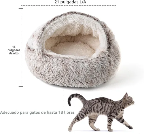 Miniatura 8 de CATISM Cama de felpa con capucha para gatos, nido relajante, cueva autocalentable, cómoda cápsula para gatos de interior o perros pequeños, cala