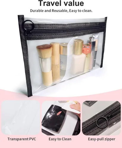 Miniatura 6 de Bolsas de maquillaje transparentes, paquete de 3 pequeñas bolsas de aseo para cosméticos con cremallera, bolsas de viaje transparentes de PVC