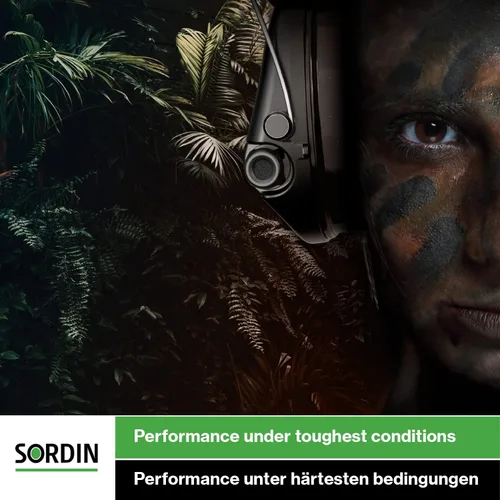 Miniatura 3 de Sordin MIL AUX Slim Ear Muffs - Active and Electronic Military Ear Defenders w/Leather Headband - Tactical Earmuffs Beige Bronceado