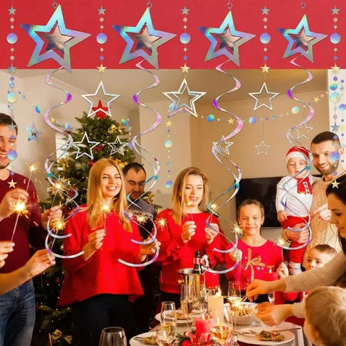 Miniatura 5 de 37 piezas de decoraciones holográficas iridiscentes para fiestas, remolinos con purpurina, guirnalda de galaxia, suministros de fiesta de estrella