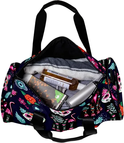 Miniatura 5 de LEVEIS Purple Cat Mexico Helloween Sports Duffel Bag Travel Tote Carry on Weekender Gym Overnight Bag for Men & Women
