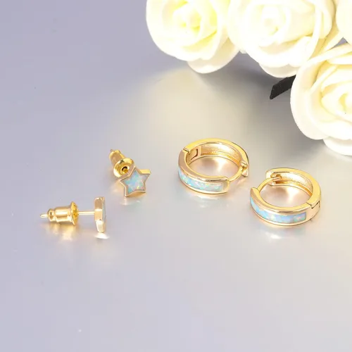 Miniatura 80 de CiNily Aretes Huggie de ópalo con bisagras, chapados en oro, hipoalergénicos, pequeños aretes de aro para mujeres, adolescentes, niñas, hombres