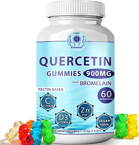 Gomitas de quercetina – Quercetina con bromelina Vitamina C + Zinc Vitamina D3 – Quercetina Masticable 900mg Suplementos – Quercetina para niños y