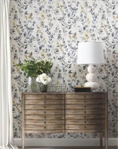 Miniatura 7 de York Wallcoverings Candice Olson PSW1431RL - Papel tapiz autoadhesivo de eucalipto azul marino