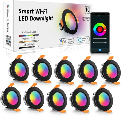 Miniatura 13 de LightingWill Iluminación LED empotrada de 2 pulgadas, Downlight LED inteligente WiFi, luz de techo de 5W compatible con Alexa/Google Assistant, RGB