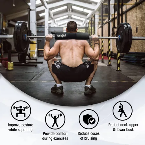 Miniatura 5 de Yes4All Ergonomic Foam Bar Pad, Olympic Barbell Squat & Neck Pad for Squats, Hip Thrusts & Weight Lifting Bar Nuevo Negro