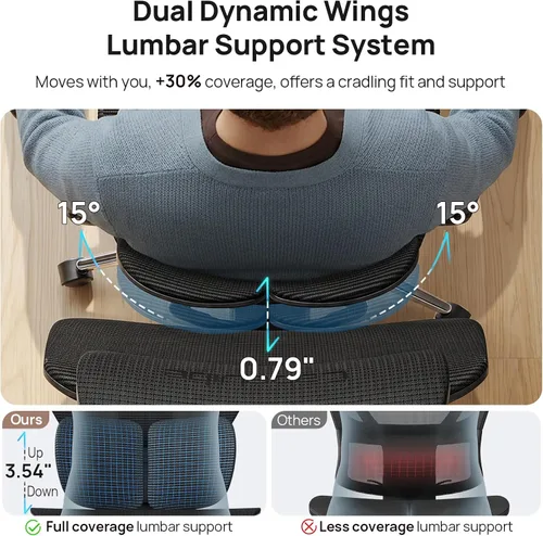 Miniatura 4 de Silla de oficina ergonómica con soporte lumbar, más de 10 horas sentado, cómodo, sillas de escritorio de malla grandes y altas, reposacabezas 4D