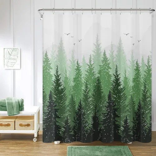 Miniatura 13 de Hokibero Cortinas de Ducha de Tela con Diseño de Bosque Brumoso Azul, Montaña, Naturaleza, Árbol para Baño, Impermeables, Resistentes, Azul Marino