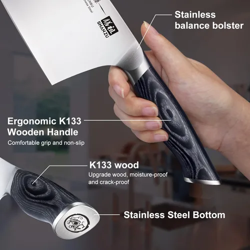 Miniatura 5 de SHAN ZU Cuchillo de Chef de 7 Pulgadas, Cuchillo Cortador de Carne Afilado Picador de Verduras Cuchillo de Cocina Profesional Japonés de Acero