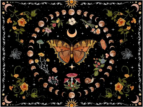 Miniatura 11 de Aipon Tapiz de flores de mariposa azul botánico bohemio para colgar en pared para dormitorio y sala de estar (36.00 pulgadas, 48.00 pulgadas, azul)