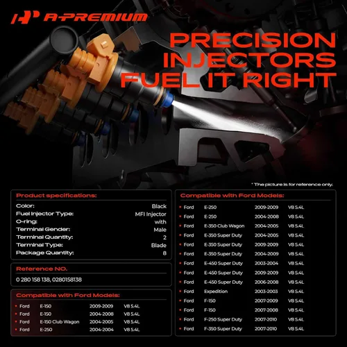 Miniatura 2 de A-Premium Inyectores de combustible compatibles con Ford E-150, E-250, Expedition, F-150, E-150/E-350 Club Wagon, E-350/E-450/F-250/F-350 Super