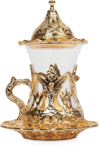 Miniatura 7 de Alisveristime Cakmali - Juego de té turco con 6 tazas de vidrio, 3.4 fl oz, dorado