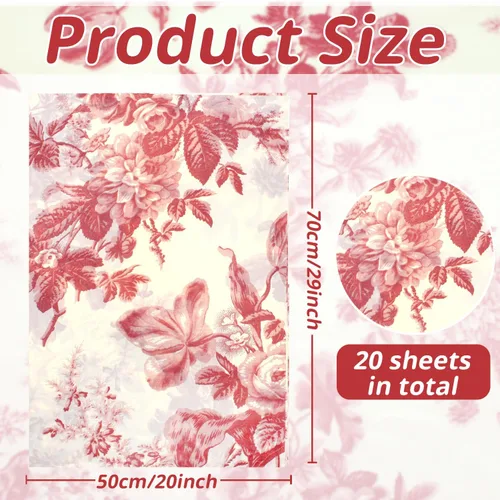 Miniatura 2 de Benvo 20 hojas de papel de seda con estampado floral 20 pulgadas x 29 pulgadas papel de decoupage decorativo papel de seda para regalos envoltura