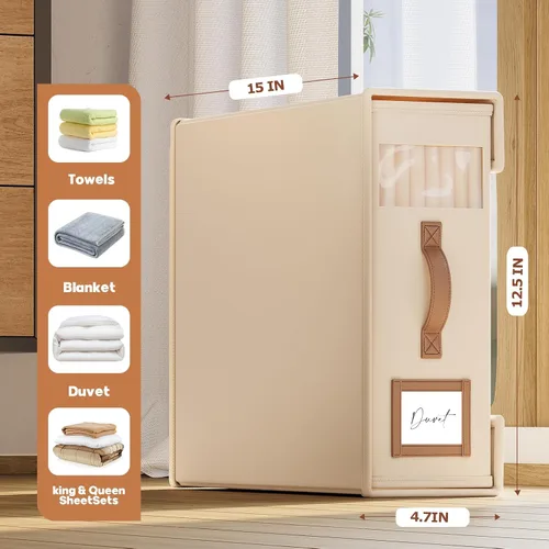 Miniatura 6 de Paquete de 2 organizadores y almacenamiento de sábanas (tamaño King y Queen), caja de almacenamiento plegable con mango de cuero, organizador