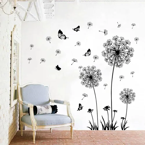 Miniatura 8 de Calcomanías creativas de pared de flor de diente de león, mariposa voladora, decoración del hogar para sala de estar, dormitorio, decoración