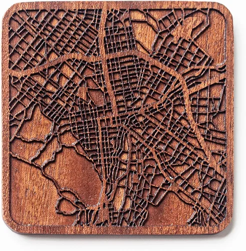 Miniatura 124 de Posavasos Amsterdam Map by O3 Design Studio, 1 pieza, posavasos de madera Sapele con mapa de la ciudad, hecho a mano, varias ciudades opcionales