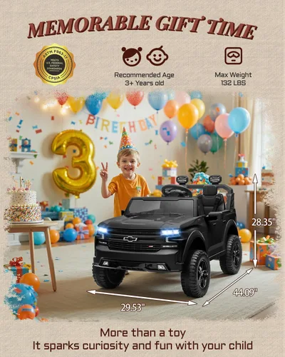 Miniatura 8 de First Ride On 24V 2 Plazas Paseo en Juguetes Chevrolet Silverado con Licencia, Vehículo Eléctrico con Control Remoto y Cinturones de Seguridad, Negro