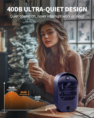 Miniatura 6 de Calentador de espacio, calentadores pequeños portátiles para uso en interiores, calentador eléctrico de escritorio con protección contra Azul