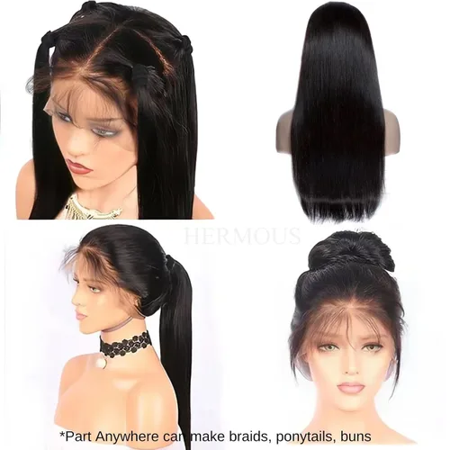 Miniatura 8 de Pelucas de cabello humano de encaje completo HD transparente con encaje prearrancado con abuelitos, hecha a mano, peluca frontal de encaje completo