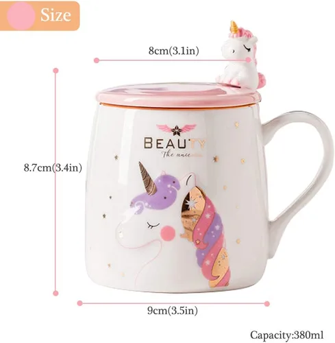 Miniatura 4 de Taza de unicornio BigNoseDeer, linda taza de café de cerámica con adorable cuchara de unicornio, taza novedosa para la mañana, taza para café, té