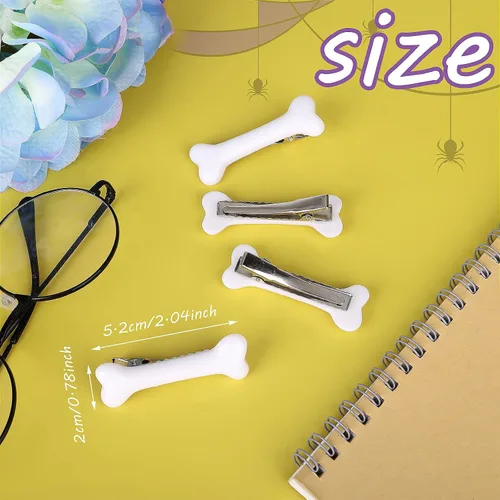 Miniatura 7 de WLLHYF Paquete de 4 pinzas para el pelo de hueso blanco, pasadores góticos de Halloween, huesos de perro, horquillas para el pelo de cocodrilo
