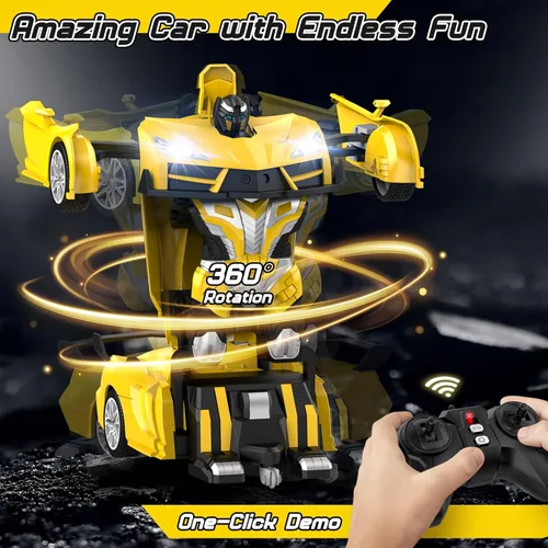 Miniatura 3 de Qumcou Auto de control remoto de transformación, autos RC para niños de 3 a 5 6 a 8 años, autos de juguete transformables con un botón, 2.4 GHz