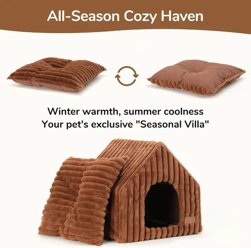 Miniatura 3 de FUKUMARU Casas para gatos de interior, cueva linda y lavable para gatos con almohada removible, casa grande semi-cerrada y acogedora para perros