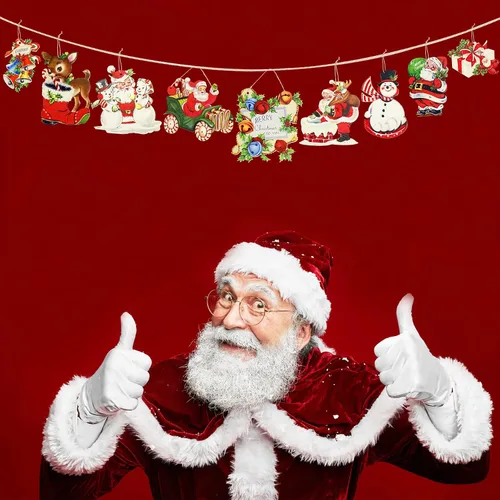 Miniatura 4 de pinkblume 19 adornos para árbol de Navidad, vintage, Papá Noel, Feliz Navidad, saludos, letrero de alegría, caja de regalo de Navidad, reno de Papá