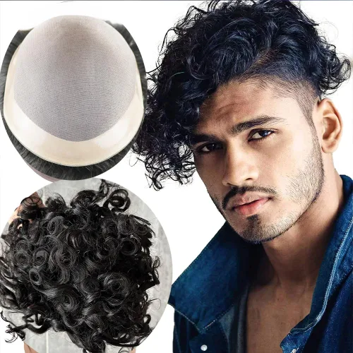 Miniatura 9 de SIMBEAUTY Cabello humano Remy indio 360 ondulado, 0.394 pulgadas, base de piel de tupé rizado, 10 x 8 pulgadas, para hombres negros con sistema