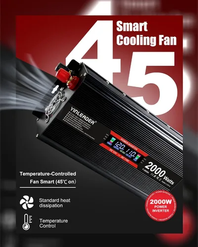 Miniatura 3 de Inversor de 2000 vatios de 12 V a 110 V/120 V, inversor de CC a CA de 2000 W con pantalla LCD inteligente, salidas de CA duales, puerto de carga USB