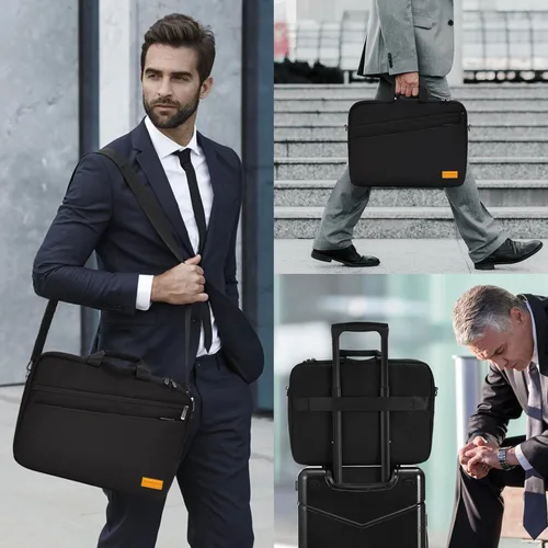 Miniatura 2 de bagasin Bolsa de hombro para computadora portátil de 15, 15.6 y 16 pulgadas, maletín de tela repelente al agua, ligero toploader, casual de negocios