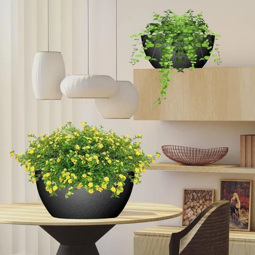 Miniatura 5 de WOUSIWER Paquete de 2 macetas colgantes grandes de 13 pulgadas para plantas de interior y exterior con agujeros de drenaje y cadena, macetas