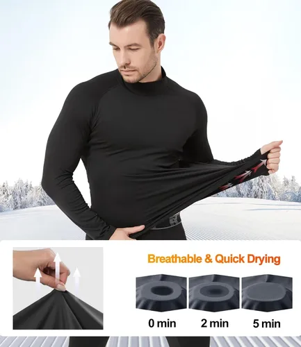 Miniatura 3 de Paquete de 4 camisas térmicas de compresión de manga larga con cuello alto para hombre