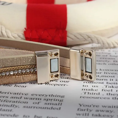 Miniatura 6 de FANCY SHINY Pulseras de cuero boho de doble envoltura, pulseras apilables de cuentas de cristal con cierre magnético, regalos de joyería para mujeres