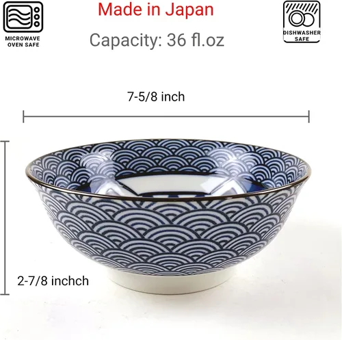 Miniatura 3 de JapanBargain 4694 - Juego de 2 cuencos de sopa y cucharas japonesas grandes de porcelana japonesa, cuencos de ramen con patrón de gato de la suerte