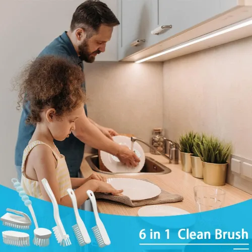 Miniatura 6 de Juego de 6 cepillos de limpieza, juego de cepillos para cocina y baño, uso doméstico con varios cepillos para limpiar platos, azulejos, esquinas