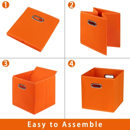 Miniatura 6 de Contenedores de almacenamiento de tela, organizadores de tela con asa, cubos plegables para almacenamiento de tela o accesorios, 11 x 11 x 11 Naranja