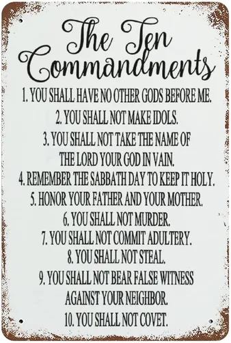 Letrero de metal con texto en inglés "Ten Commandments", letrero de metal vintage, rústico, para el hogar, bar, café, oficina, garaje, decoración de