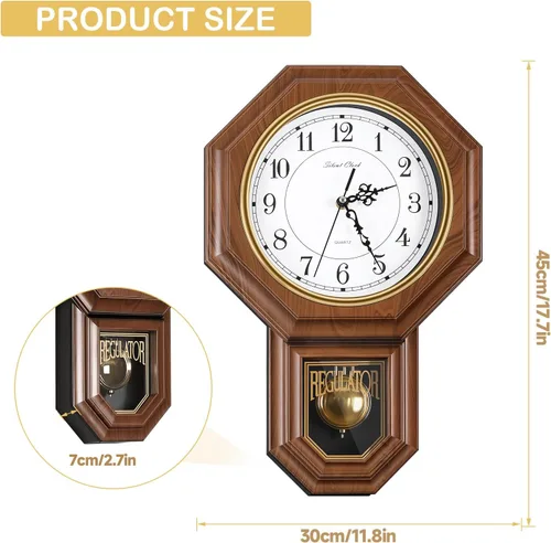 Miniatura 2 de Reloj de pared de péndulo que funciona con pilas, reloj regulador de plástico de imitación de madera con péndulo, relojes de pared decorativos