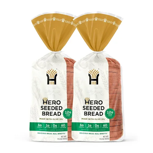 Miniatura 6 de Hero Pan de semillas — Delicioso pan con 1g de carbohidratos netos, 0g de azúcar, 60 calorías, 12g de fibra por rebanada Pan bajo en carbohidratos