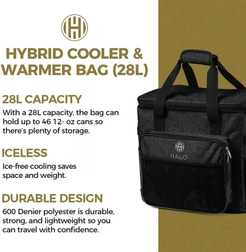 Miniatura 2 de Halo 28L Hybrid Cooler & Warmer Bag Electric Travel Cooler, Collapsible for Easy Storage, Keep Drinks Cold & Food Warm, Ice Free Cooling, Includes