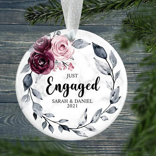 Miniatura 3 de Adorno de matrimonio de 1ª Navidad – Adorno de Navidad «Just Married» – Adorno de señor y señora – Adornos de boda – 1ª Navidad comprometida