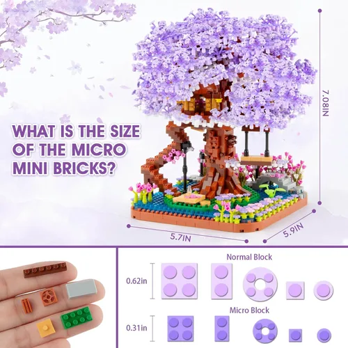 Miniatura 2 de HIGH GODO - Set de construcción micro de árbol bonsái de flor de cerezo, modelos de casa de árbol sakura japonés, kit de construcción